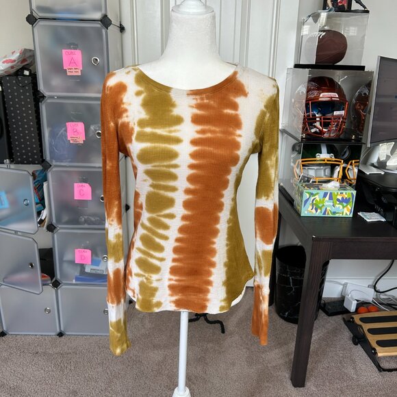 BDG Urban Outfitters Rhiannon Orange Yellow Tie-Dye Long-Sleeve Tee Size Small - Picture 4 of 11